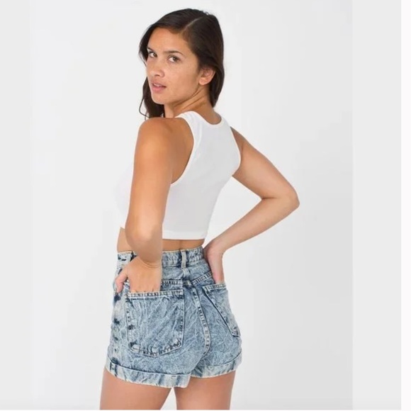 American Apparel Jeans High Waist Cuff Short Blue Acid Wash size 27 - Picture 2 of 11